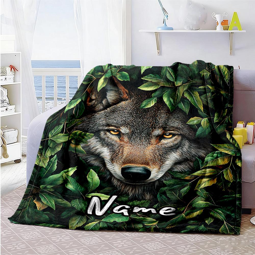 Wolf Grass Customize Your Name Blanket Lightweight Personalized Blanket Comfortable Versatile for Office Chair Chair Office Bedding for All Occasions