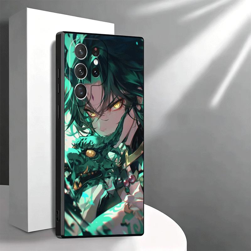 Genshin Impact Xiao Weiche Handyhülle für Samsung Galaxy S26 S25 Edge S24 Ultra S23 Plus S22 S21 FE S20 Schwarze Rückseite