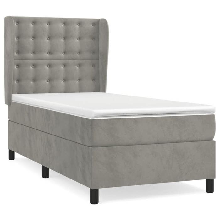 Lit avec sommier et matelas - Maison Exclusive - Velours gris clair - 80x200 cm - Tête de lit réglable
