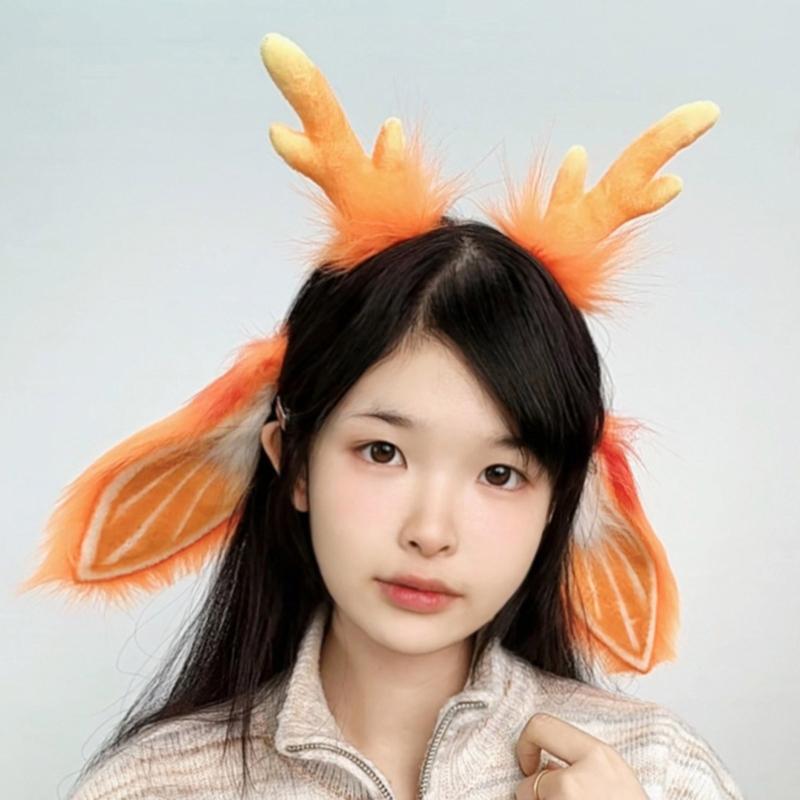 Bunnies Ears Headband Bunnies Tail Reindeer Antlers Headband Deer Antler Hairband for Christmas Halloween Cosplay Costume