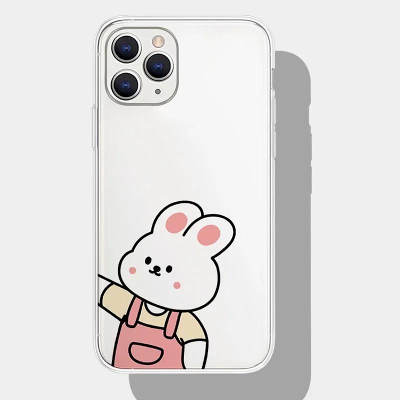 Funny Bear Rabbit Paired Couple Phone Case for iPhone 15 16 12 11 13 Pro Max Mini XR 8 14 Plus SE3 Clear Lovers Cover Fundas