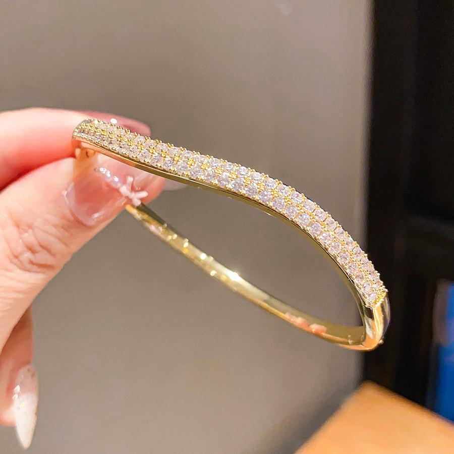 Fashion Geometric Zircon Crystal Gold Plated Bracelet With Elegant Style For Women