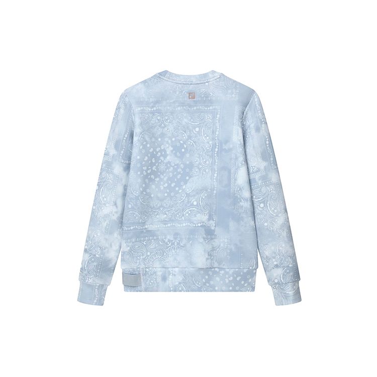 FILA Athletics Tie-Dye All-Over Print Cashew Flower Knit Sports Crewneck Sweatshirt Women sweatshirt Mist-Blue A11W211202FBU