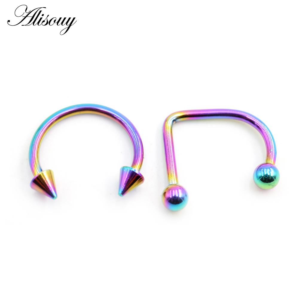 

Alisouy 2 шт., шарик-подкова из нержавеющей стали, шип, губная губа, кольцо в носу, перегородка, ушной хрящ, козелок Daith, ювелирные изделия для пирсинга