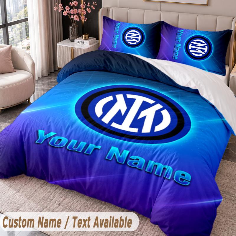 Inter Milan Printed Bedding Set Custom Name Text 1 Duvet Cover 2 Pillowcases For Bedroom