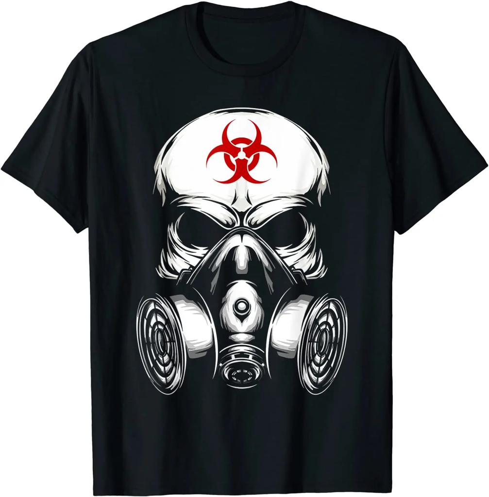 Biohazard Gasmasken-Schädel-T-Shirt. Premium Baumwolle Kurzarm O-Ausschnitt Herren T-Shirt Neu S-3XL