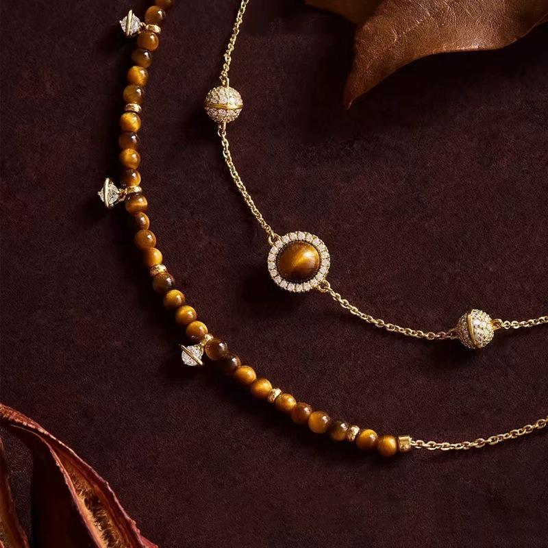 Vintage Maillard Transfer Beads, Natural Tiger's Eye Stone Bracelet, Light Luxury High-end Bracelet, Niche Design Jewelry Women