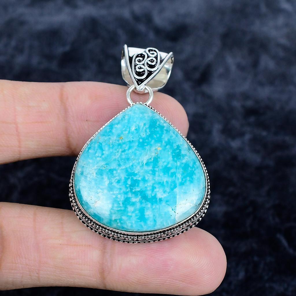 Amazonite Gemstone Handmade 925 Sterling Silver Jewelry Pendant 1.97" MM-3415