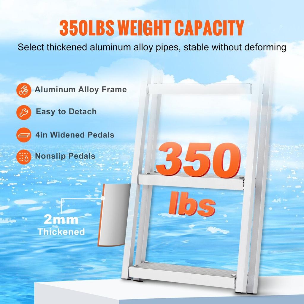 Scaletta per Pontile in Alluminio Scaletta Ribaltabile per Pontile Barca 5 Gradini con Carico 350lbs