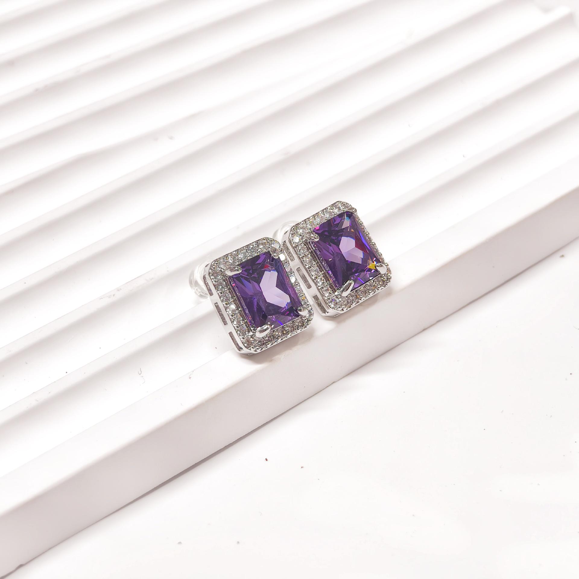 Gessen Jewelry Retro Style Colorful Square Necklace & Stud Earrings Set for Women