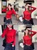 Women's Long Sleeve Slim Fit Red T-Shirt - Stylish Spring/Autumn Base Layer 2025