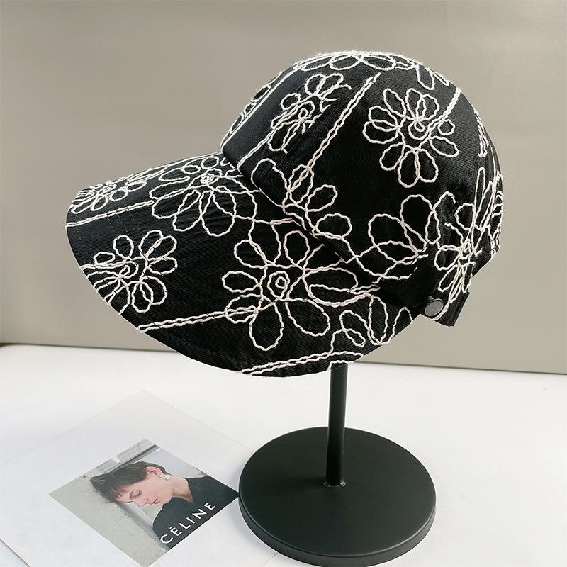 Korean Style Flower Embroidered Fisherman's Hat Sun Protection Sun Hat for Women Spring Sun Protection Sun Hat