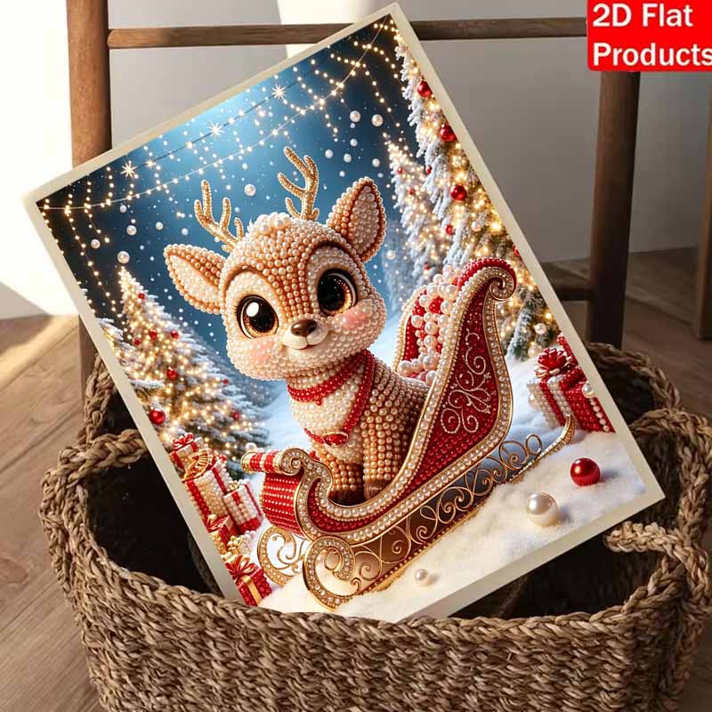 Christmas Pearl Painting Kit Handmade DIY Cute Reindeer Sleigh Home Decoration Painting