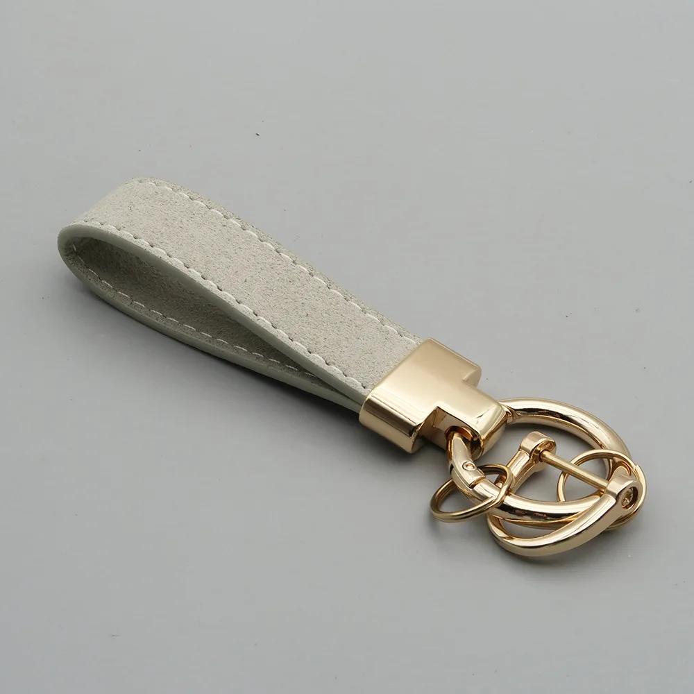 Laser Custom Logo Keyring Box Set Gift Personalized Name Number T Buckle Suede Leather Keychain Bag Car Key Chain Men’s Women‘s