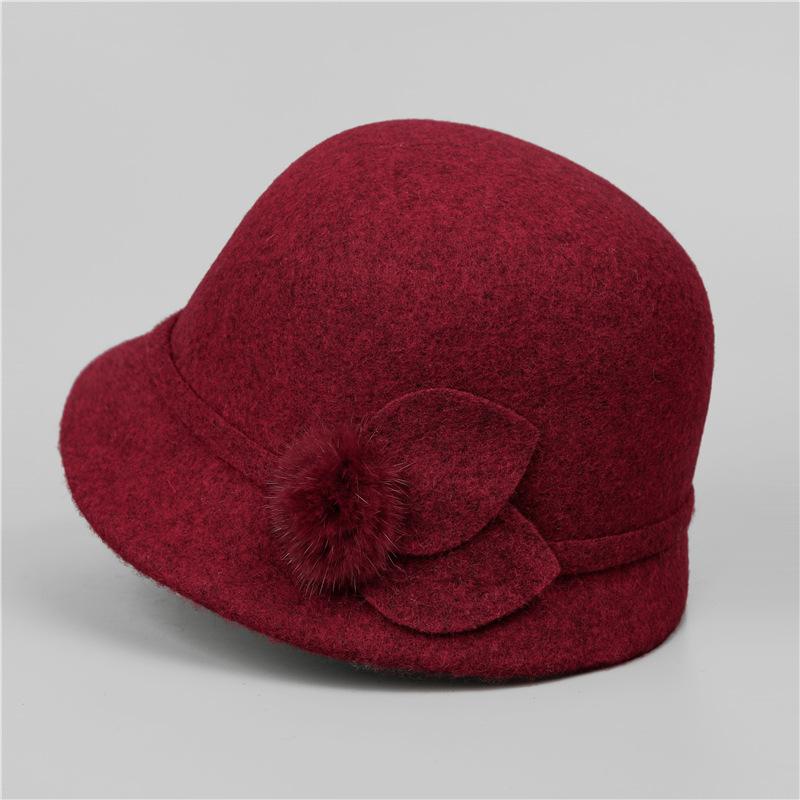 Autumn and winter hat women's wool woolen basin hat thickened thermal top hat