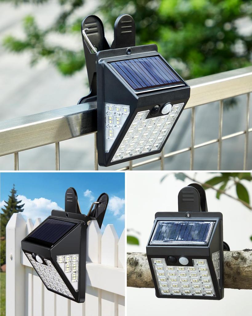 LIFENGSOLER 72 LED Solární světlo, Venkovní, Vodotěsné IP65, Světlo se senzorem pohybu, Solární nabíjení, Klipsové, 3stranné světlo, 600 lumenů, Ultrajasné 6500K