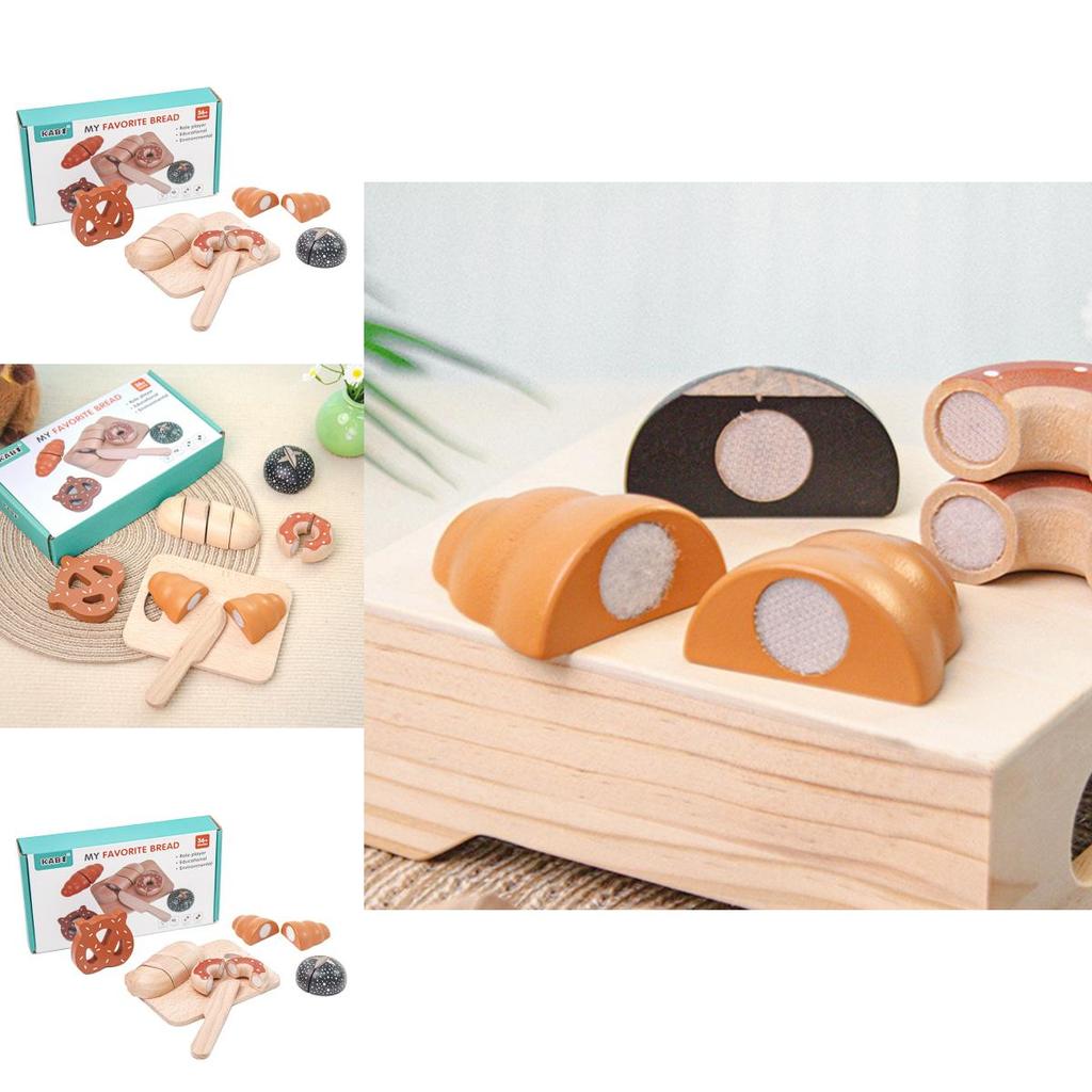 Funny Wooden Simulation Velcro Bread Cutting Game Children Toy Set For Kids Developmental Play