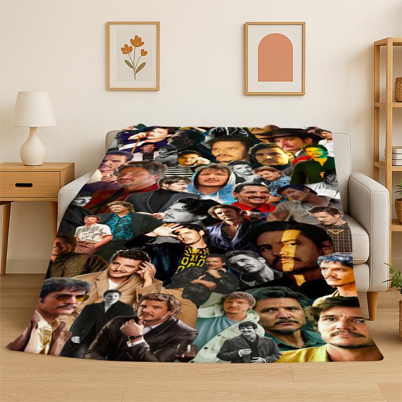 Fashion Pedro Pascal Star Flannel Blanket Soft Warm Throw Blanket for Bedroom Living Room Bed Travel Camping Picnic Gift Kids