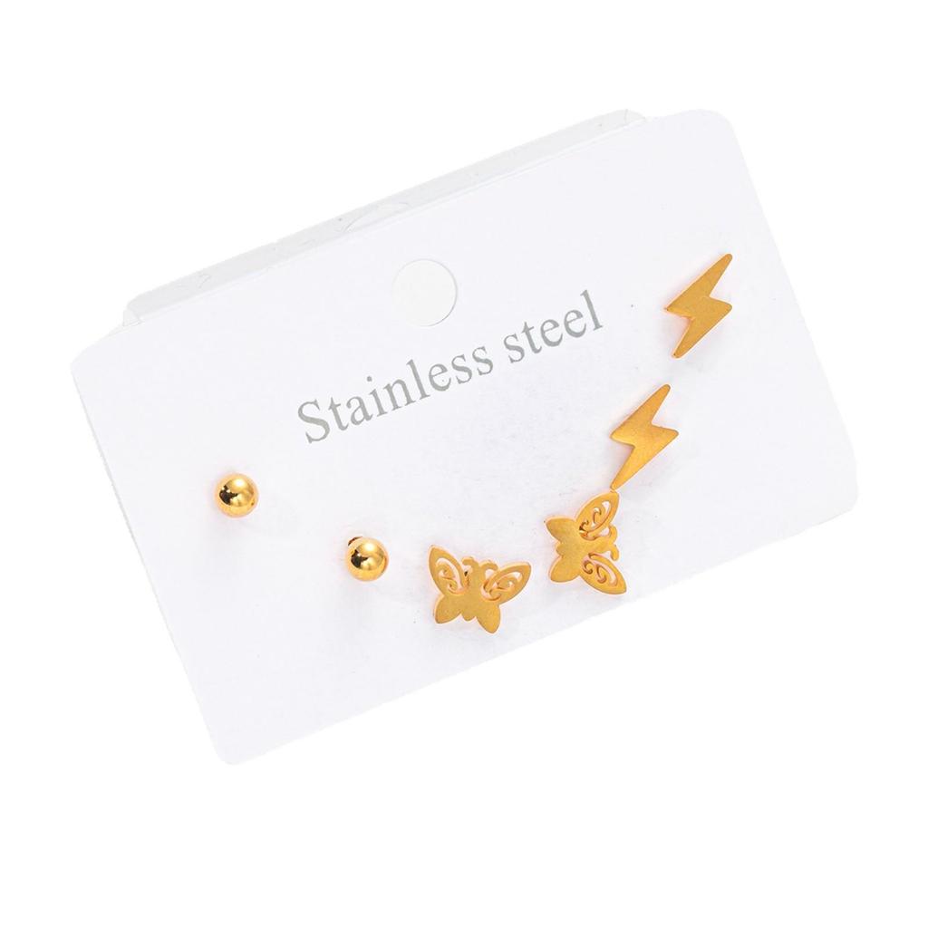 Love Heart & Butterfly Stainless Steel Stud Earrings: Lightning, Cross & Star Titanium Steel Set for Women