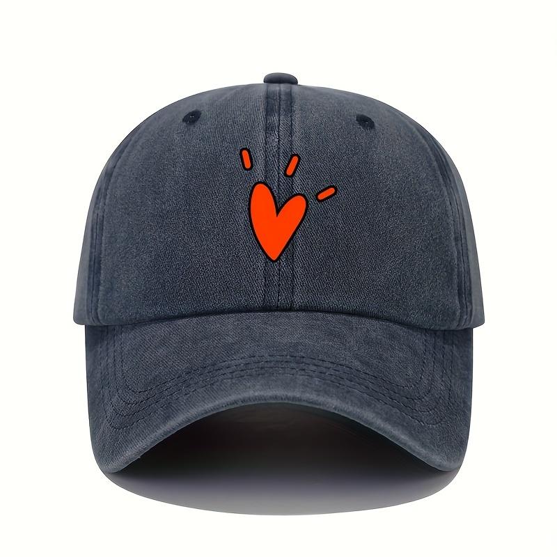 Retro Baseball Cap with Heart-shaped Pattern, Sun Protection Adjustable, Elastic Fit, Year-round Casual Sports Cap.
