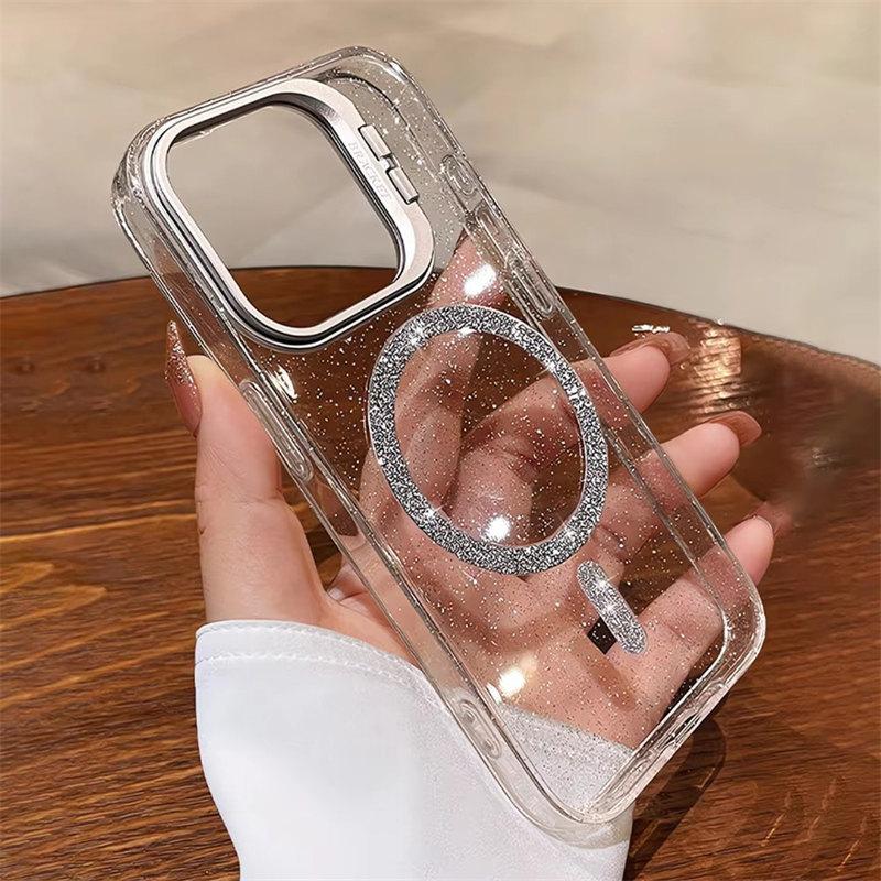 Acheter Étui de luxe à paillettes sans fil, Transparent, Magsafe, pare-chocs magnétique en diamant pour iPhone 14 13 12 11 Pro Max Plus