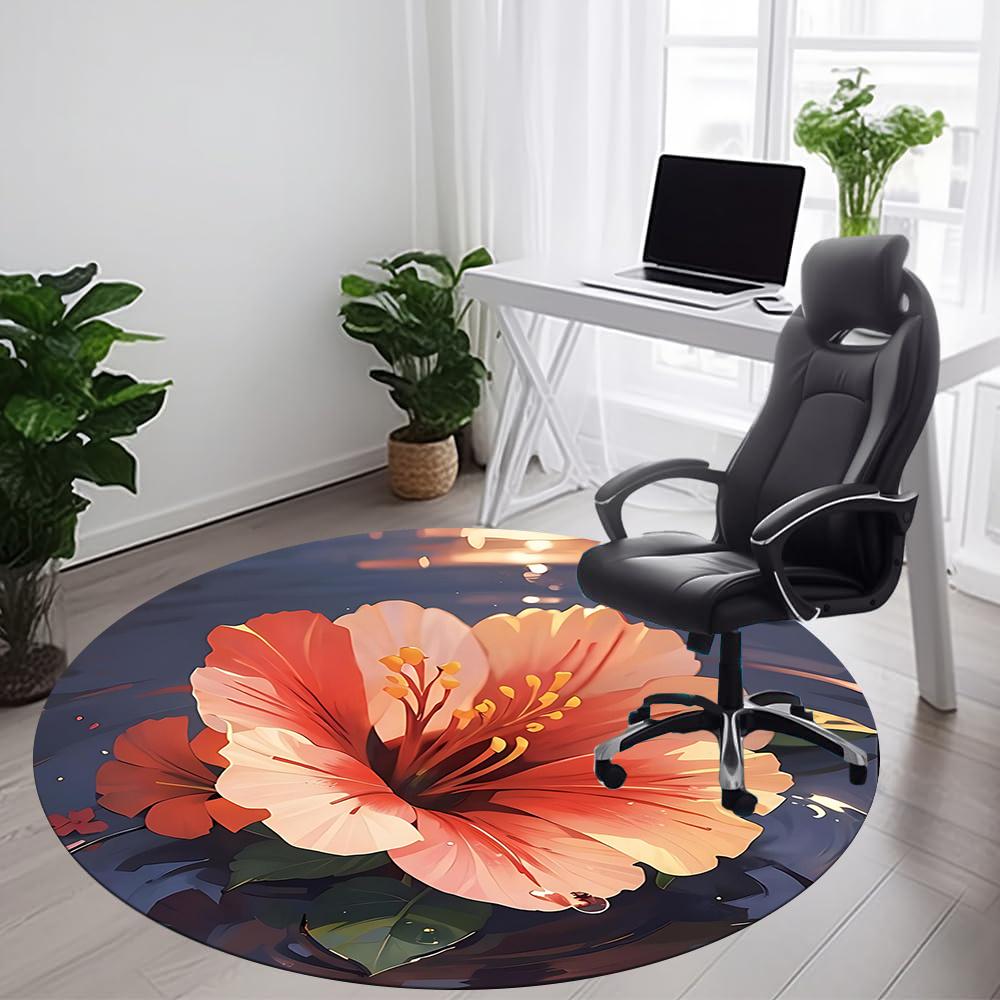 1PC Flower Bloom Office Round Area Rug, Indoor Mat Suitable ForOffice, Under Office Chairs Bedroom Living Room Home Decor, Room Deco G078