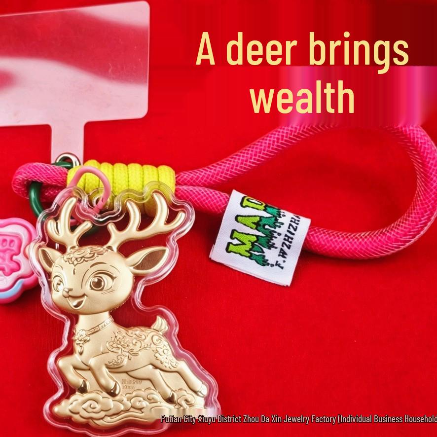 Golden Little Deer Pendant: Pure Gold Foil Peace Bag Gift for Insurance Clients