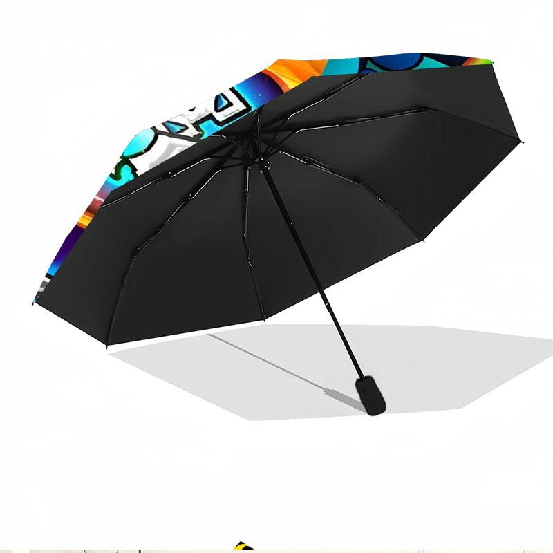 Geometry Dash Print Automatic Open Close Umbrella, Portable Foldable Umbrella, for Outdoor Commute Camping Trip, Ideal Birthday Gift