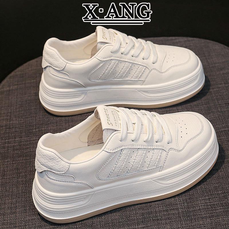 First layer cowhide white shoes women's autumn new students versatile thick baseplate shoes casual sports shoes children