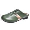 Spring and summer new retro low-heeled soft leather soft surface soft bottom square head hollow cool slippers