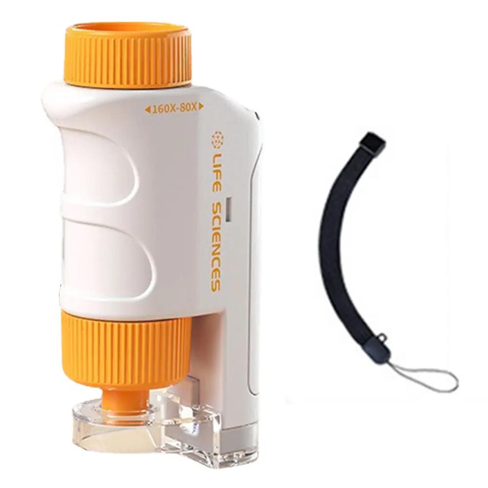 

60-120X Mini Pocket Microscope Kit Battery Powered Pocket Microscope Mini Handheld Microscope for Scientific Experiment for Kids помаранчевий