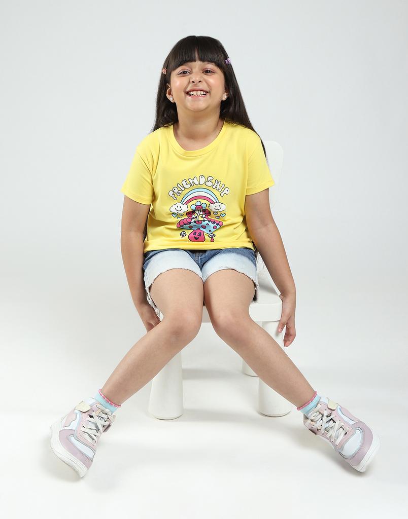 MONTE CARLO Girls Printed Round Neck Half Sleeve Tops Pack of 2