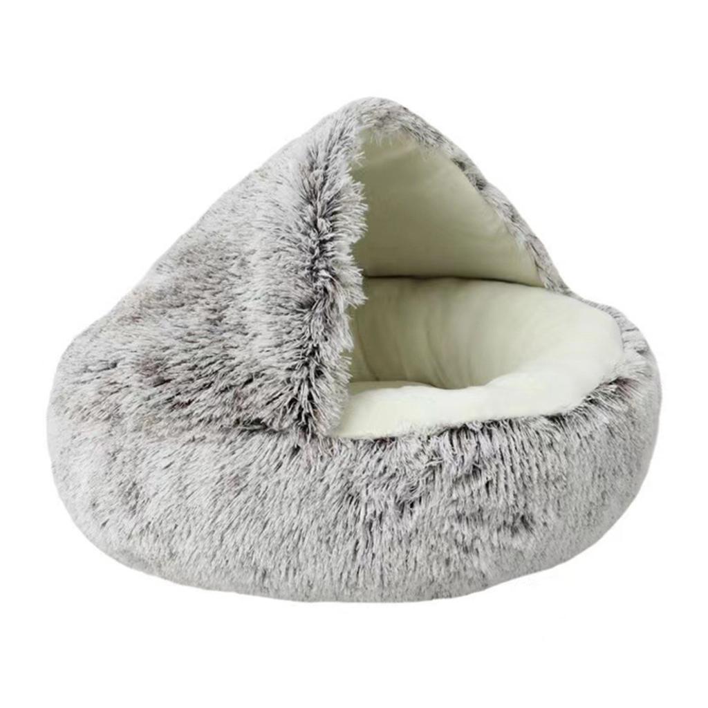 Yuvarlak Kapşonlu Kedi Yatağı Kış Tüylü Evcil Hayvan Yatağı Mağara Peluş Donut Sakinleştirici Kedi Yuvası Yatağı Kediler ve Köpekler için Rahat Evcil Hayvan Yuvası