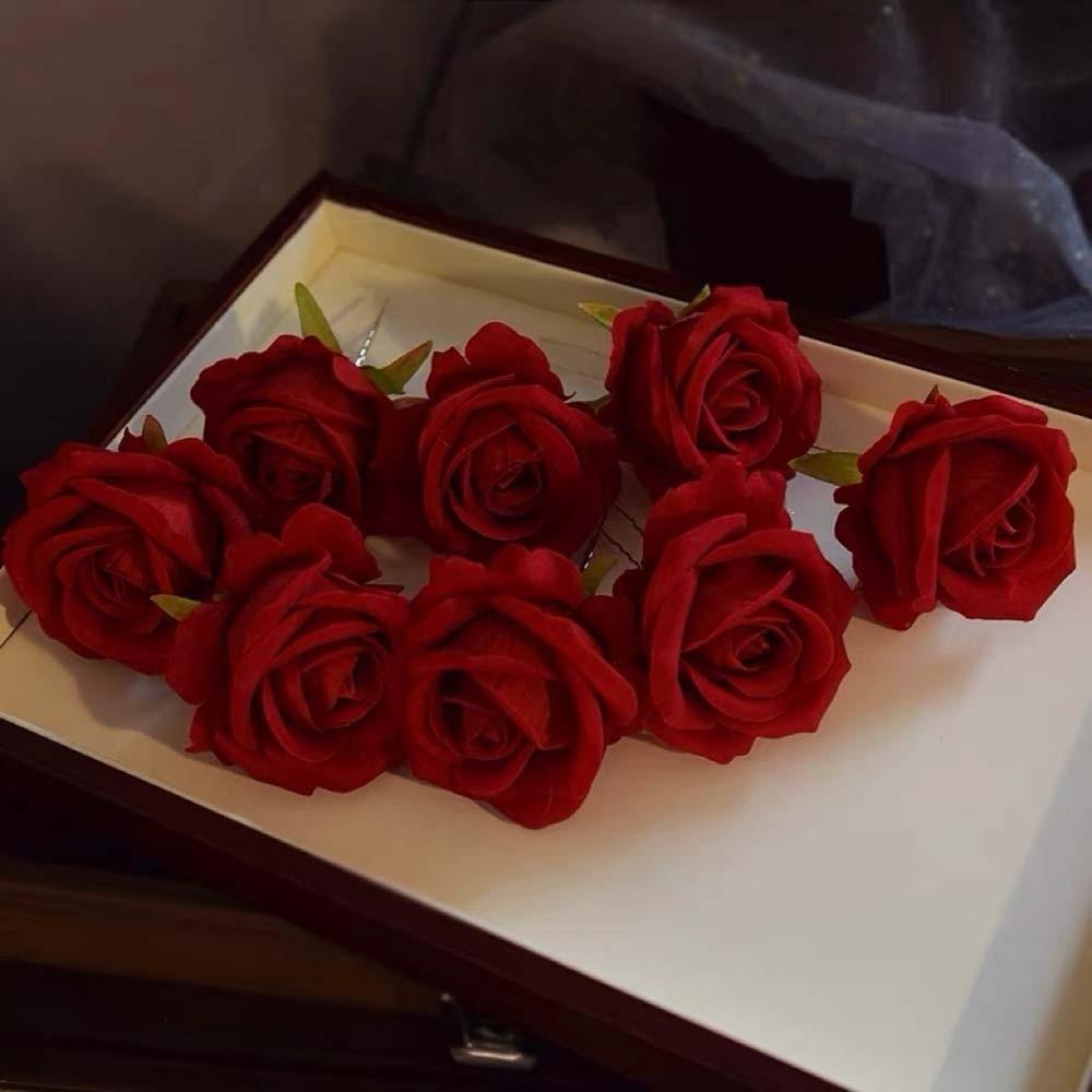 Sweet Rose Hair Forks Chinese Style Bride Flower Side Clips Golden Phoenix Hairpin  Women