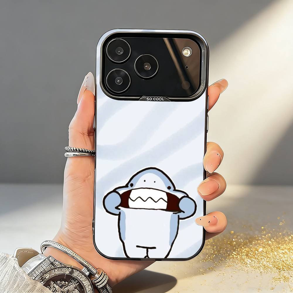 Cute and funny cartoon shark Phone Case For iPhone17,16,15,14,13,12,11,Pro,MAX White Matte Shockproof Cover