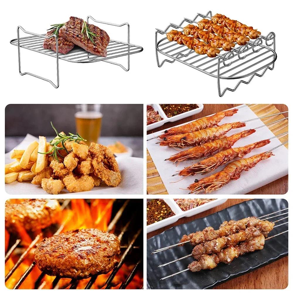Griglia Friggitrice ad Aria per Cucina con Spiedini per Barbecue per Friggitrici ad Aria a Doppio Cestello Forno Microonde Cottura al Forno