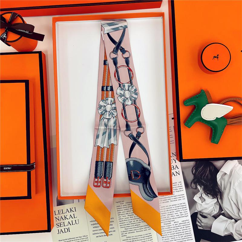 

Женский узкий шарф из 100% шелка тутового шелкопряда для волос, шелковая лента, маленькие шейные платки, лента для ручки сумки, шарф-косынка, женский галстук 5X85 CM