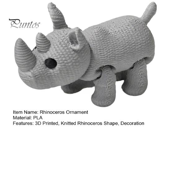Movable Rhino Figurine 3D Printed Knitted Rhinoceros Figurine, Mini Fidget Toy with Desktop Accessory Joints, Wild Animal Collectible Figure for Desk