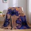 Blue Flowers with Golden Accents Flannel Blanket Warm Soft Halloween Christmas Couch Warm Cozy Decorative Decor for All Season
