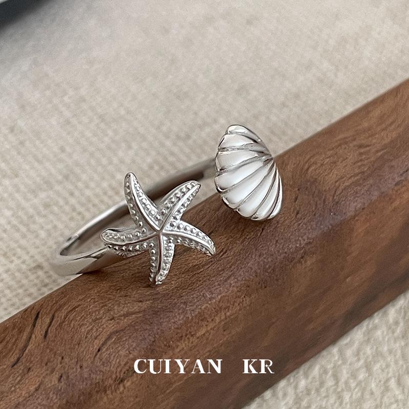 

Cui Yan Jewelry S925 Silver Korean Starfish Seashell Women s Ring - Popular European & American Open Design Adjustable Open