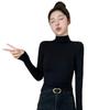 Black Semi-turtleneck Threaded Bottoming Shirt Women's New Slim-fitting and Thin Long-sleeved Shirt Women's Top