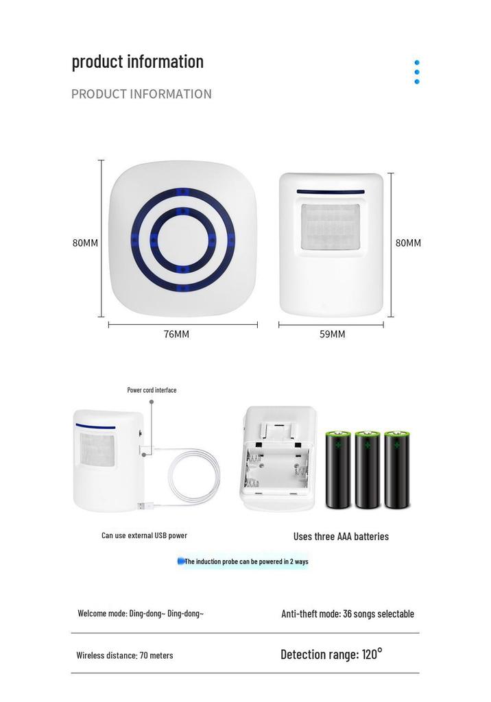 Infrared Motion Sensor Doorbell Alarm with Ding Dong Alert