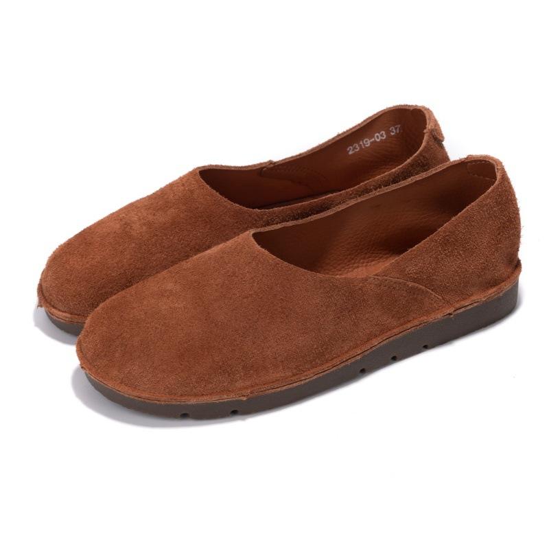 

Женские туфли из натуральной кожи ручной работы, ретро, с круглым носком, на плоской подошве, повседневные, для пары, неглубокие, лоферы на одном педале, мужские 35