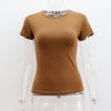 Summer Basic Round Neck Short-Sleeved T-Shirt for Women, Tight-Fitting, Sexy, European and American Style, Simple Pure Color, Versatile Top for Women