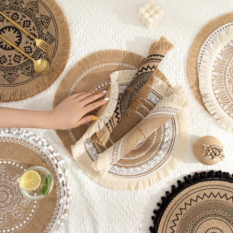 Nordic Style Simple Hand Woven Jute Placemat Plate Mat Retro Restaurant Cotton Linen Decorative Mat Shooting Prop Vase Mat YLE447