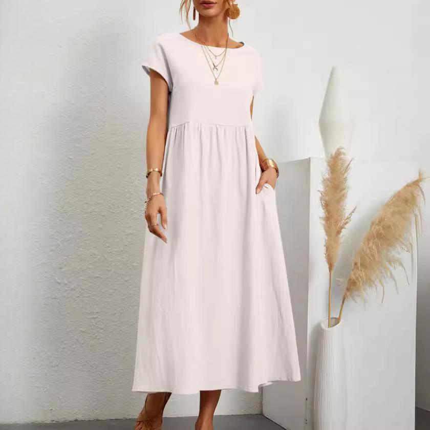 GMXIA Rochii de damă cu imprimeu floral, fără mâneci, din bumbac și in, culoare uni, cu buzunar subțire