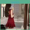 Sexy Red Spaghetti Strap Dress With Patching For Summer Fashion