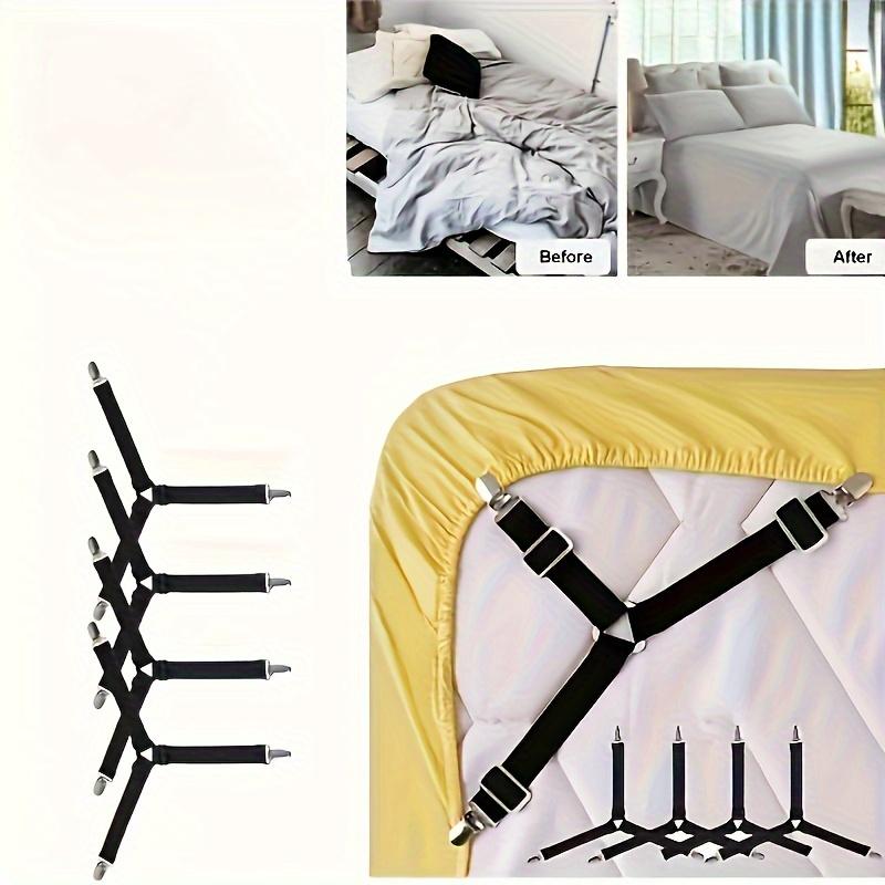 4pcs Adjustable Non-Slip Triangle Bed Sheet Straps with Clear Elastic Clips - Fit for Sofa Cushions & Bedding, Easy Clean, Bed Sheet Straps