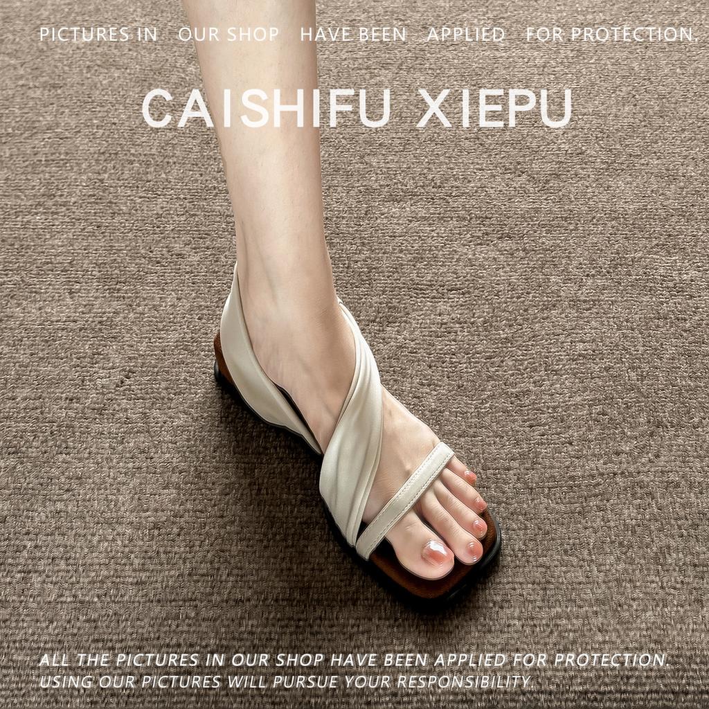 Summer Niche Design Two Wear 3.5CM with Retro Simple Open-toed Ins Fairy Wind Beach Non-slip Soft Bottom Korean Version