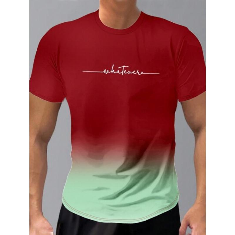 Summer Round Neck 3D Gradient Letters Print Top Fashionable Casual Short Sleeved Men's T-shirts